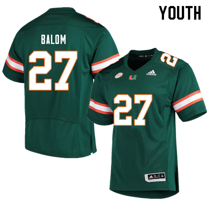 Youth #27 Brian Balom Miami Hurricanes College Football Jerseys Sale-Green - Click Image to Close